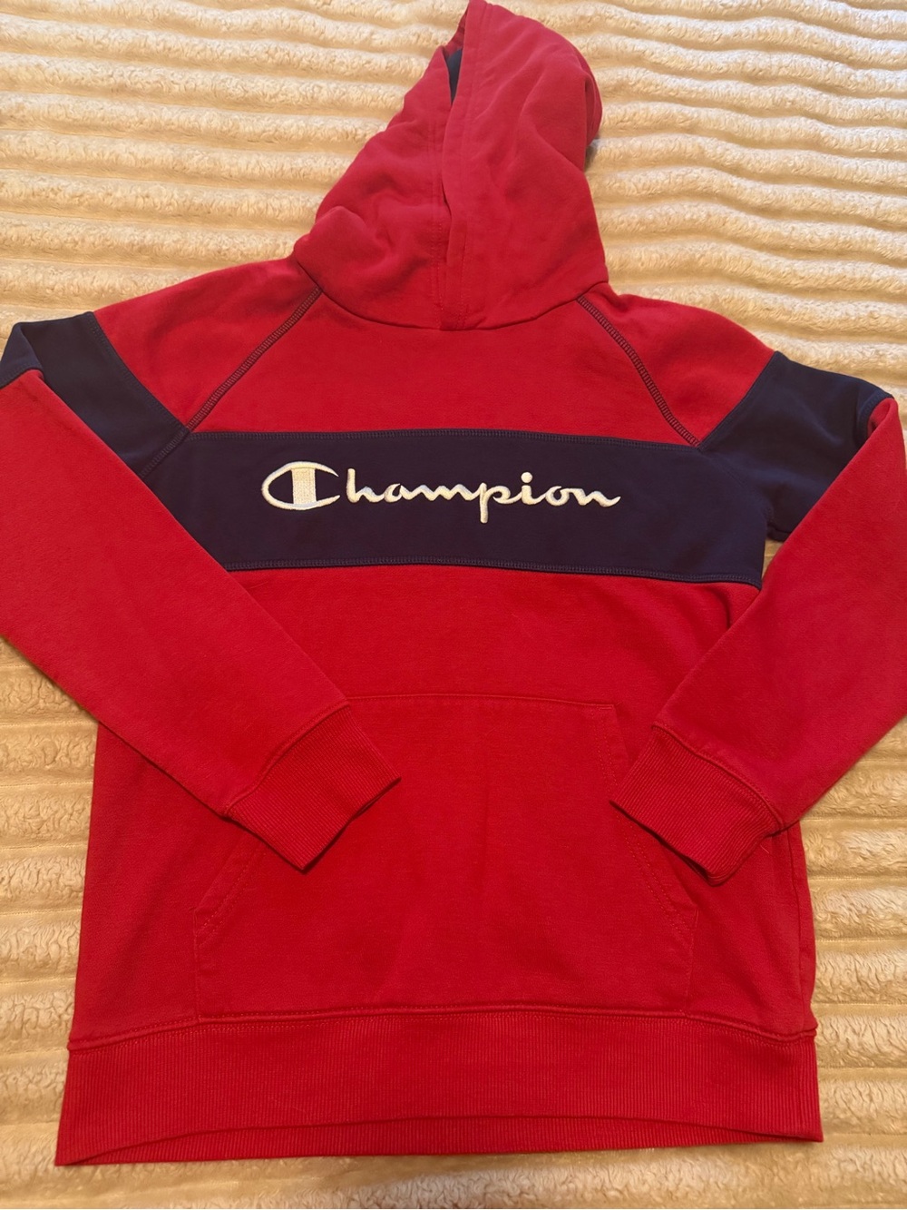 Champion Red and Navy Logo Hoodie Sweatshirt - Youth
